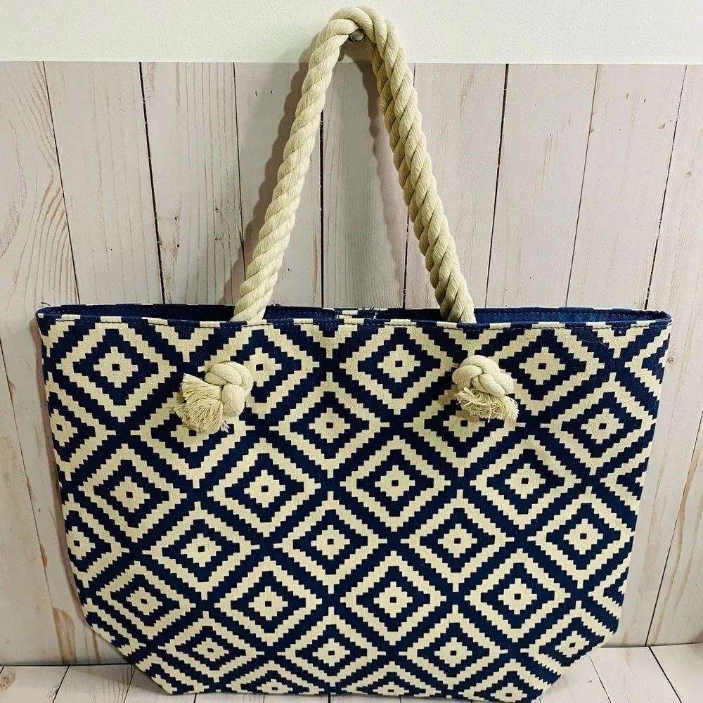 Summer & Rose Navy and Cream Beach Tote Purse